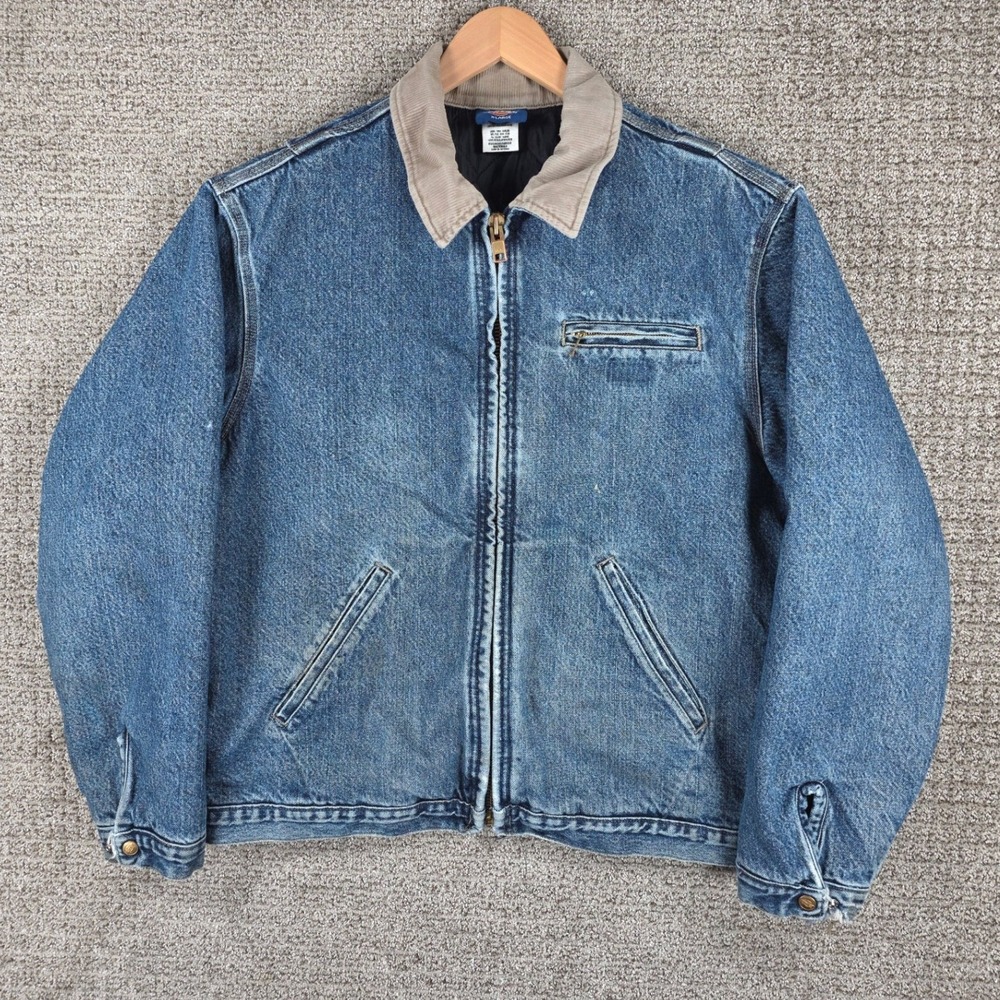 Vintage Dickies Mens XL Blue Denim Quilt Lined Detroit Style Jacket Corduroy